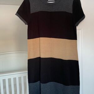 Calvin Klein Black and Tan Colorblock Midi Dress
